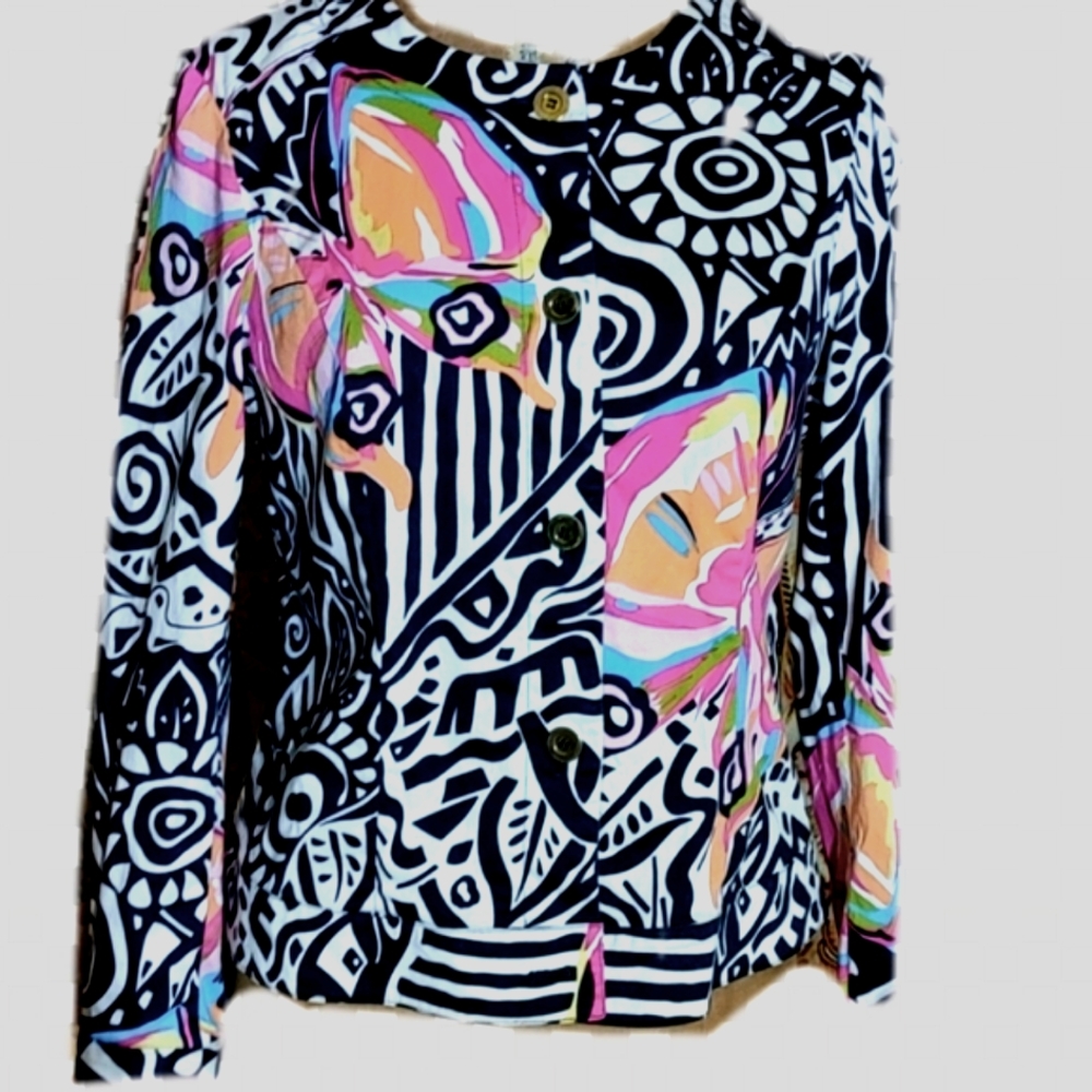 Printed Nouveaux cotton blend jacket with lots of COLOR...  tacky?